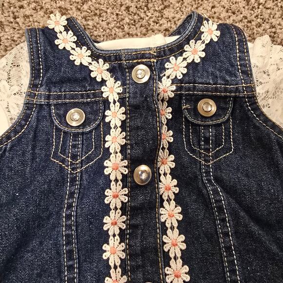 NEW NWT Baby Girl Little Lass Denim Vest w/ Lace Accented Tee | Size 6-9 Months - Picture 2 of 6
